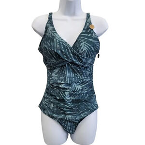 NIP Tuck Wrap Front Cinched Waist Tummy Control Onepiece Swimwear